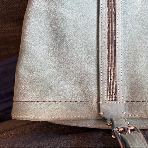 Vintage Coach 8B31 Mint Suede Beaded Tote Bag Tiffany blue interior Dust Bag Inc - Picture 14 of 16